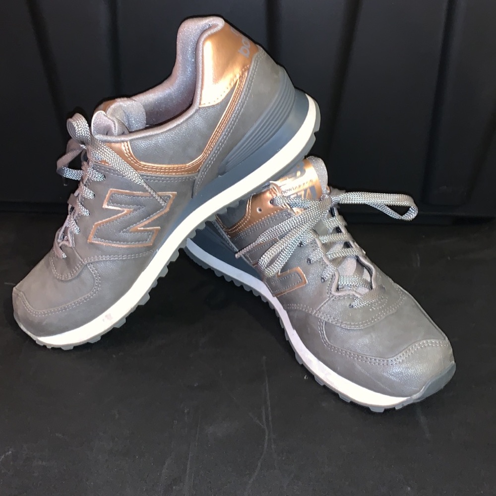 New Balance 574 Gray and Rose Gold